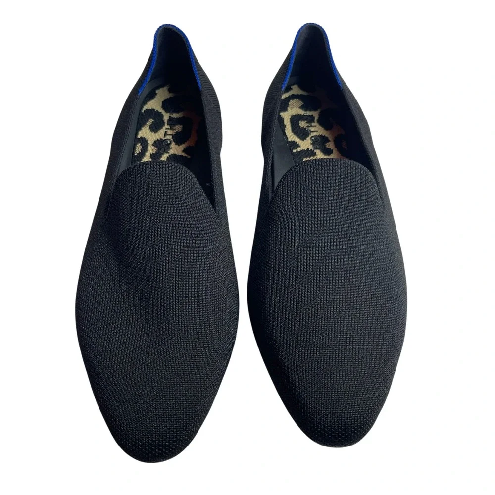 Rothys Round Toe Ballet Flats Shoes Womens 12.5 Black Leopard